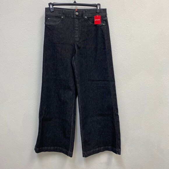 NWT Spanx High Waisted Wide Leg Wide Hem Pull On Charcoal Denim Jeans Size XL - Picture 1 of 6